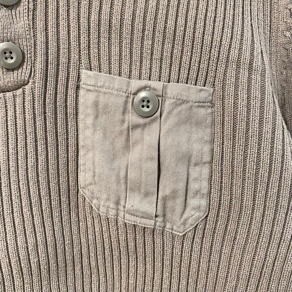 American Rag Men’s Ribbed Henley Sweater Beige Taupe 100% Cotton Size Large Pock - Picture 4 of 8